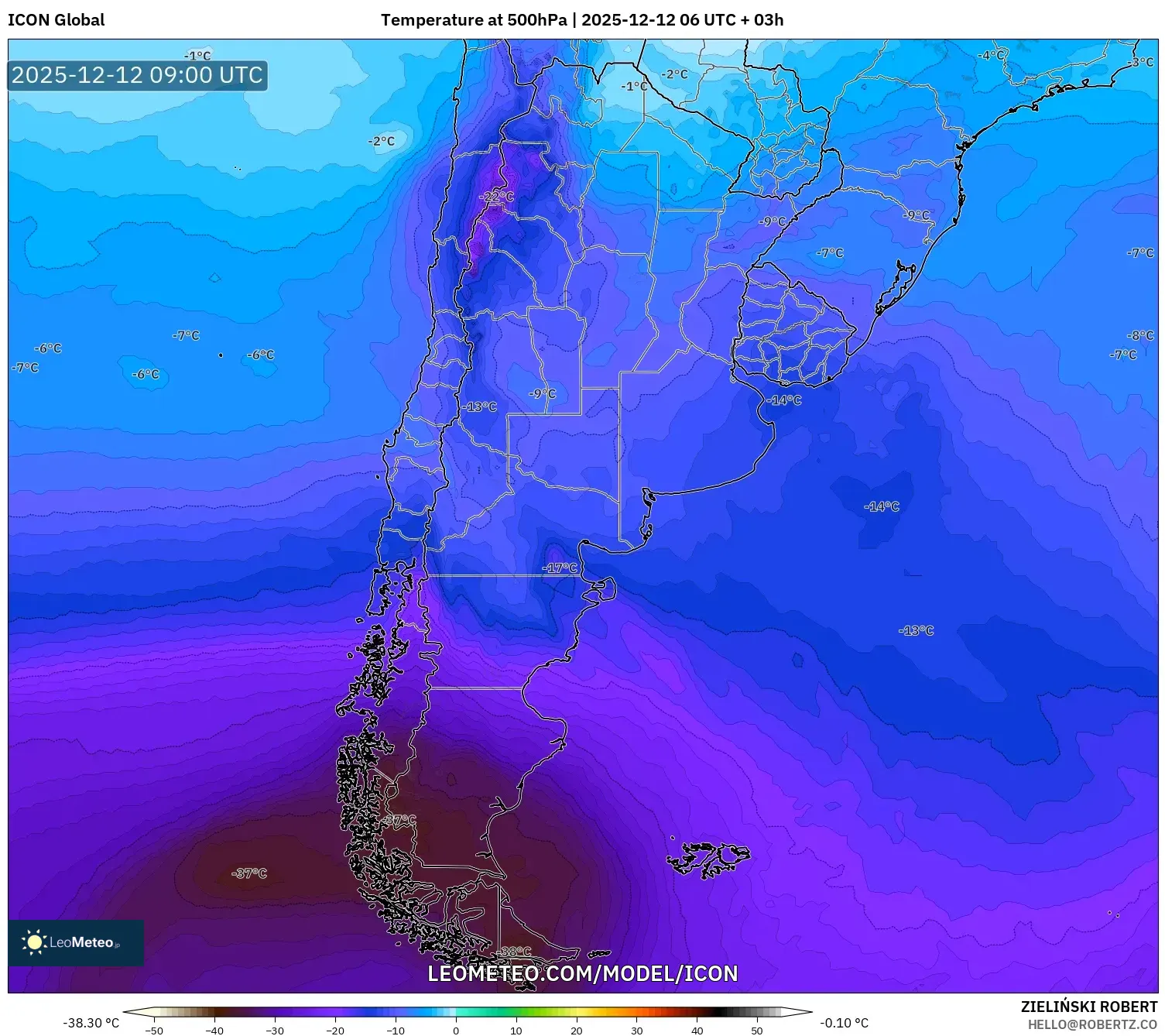 ICON model - Argentina, Suhu 500 hPa