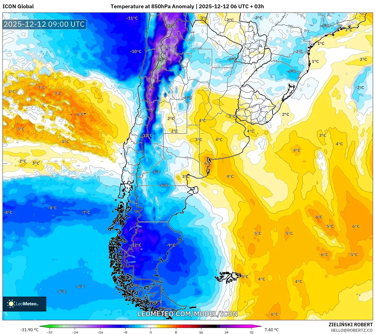 ICON model - Argentina, Anomali Suhu 850 hPa