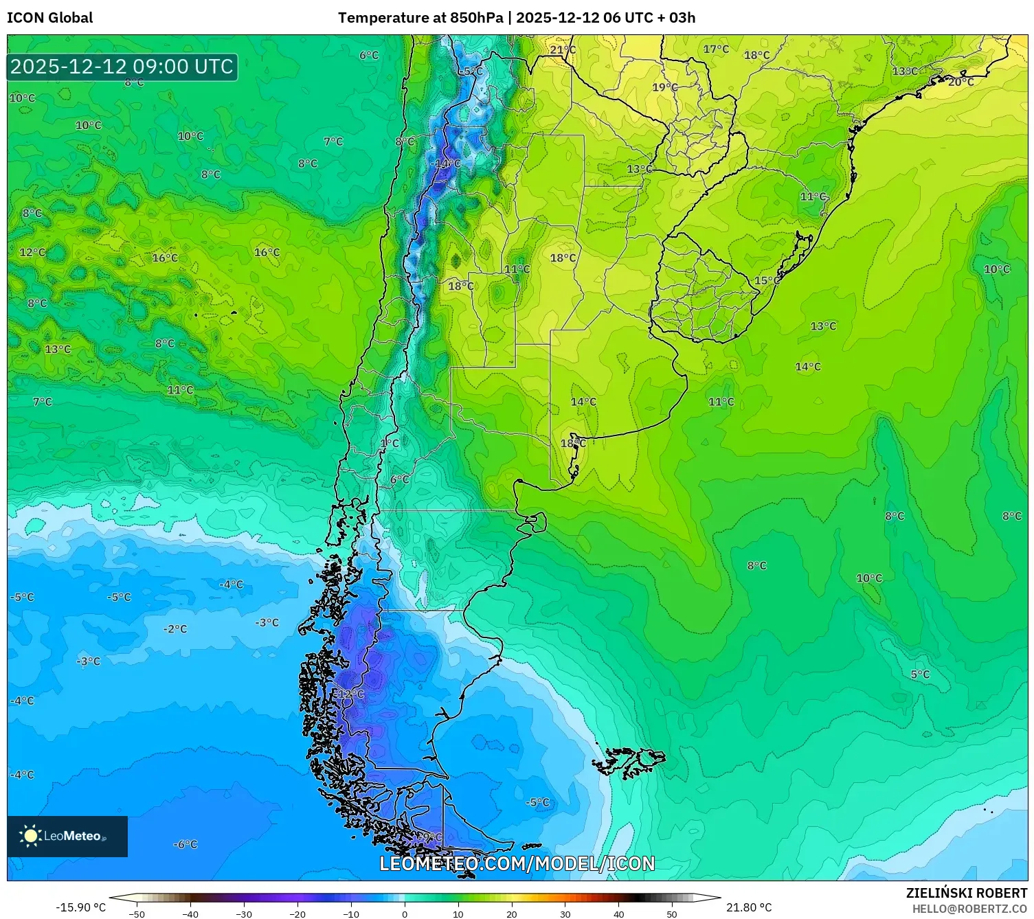 ICON model - Argentina, Suhu 850 hPa