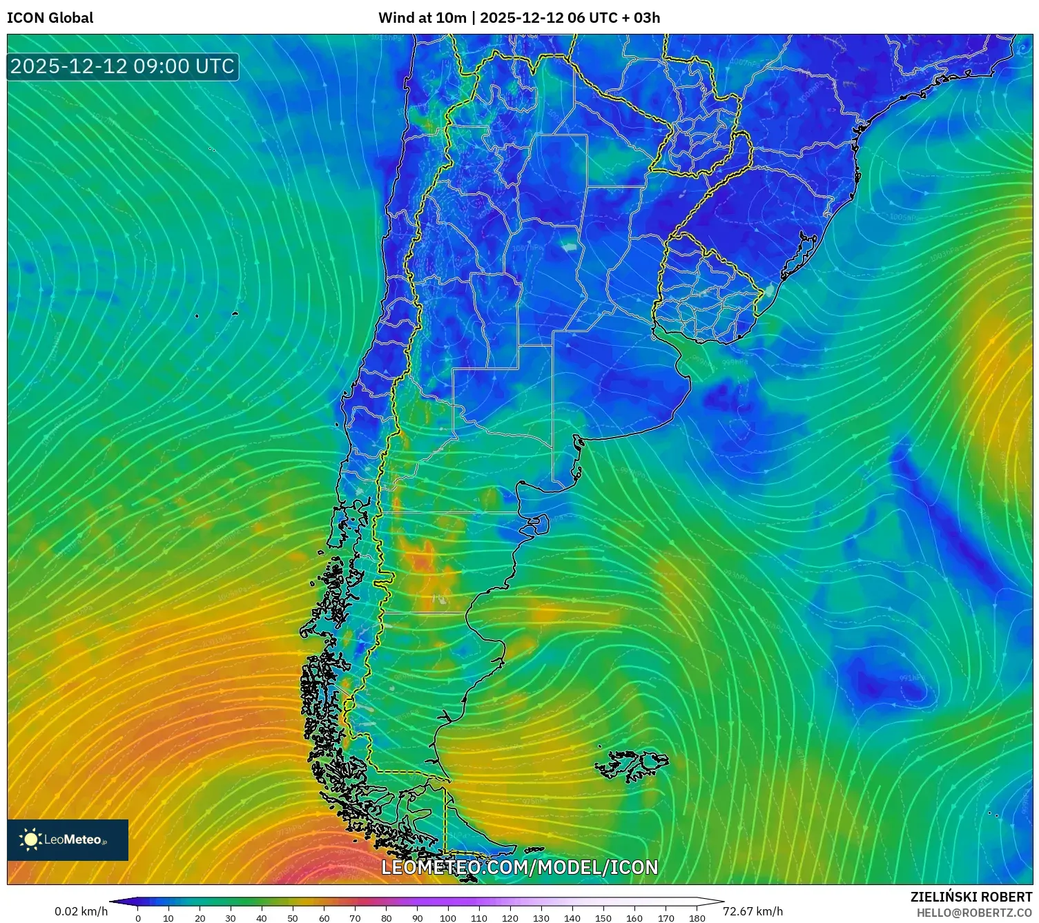 ICON model - Argentina, Angin 10 m