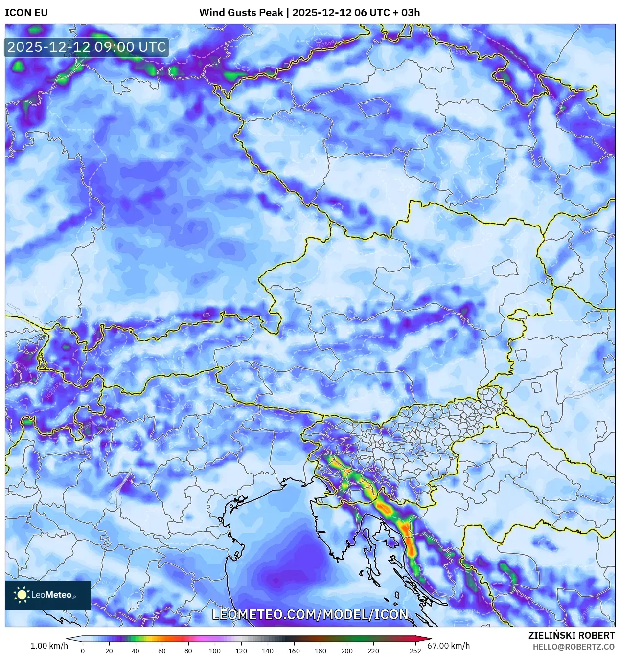 ICON model - Austria, Hembusan Tertinggi