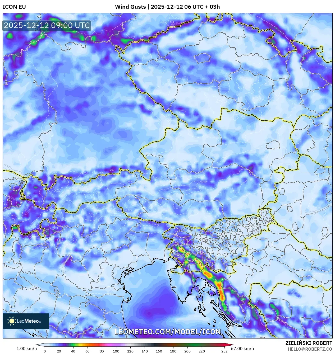 ICON model - Austria, Hembusan Angin