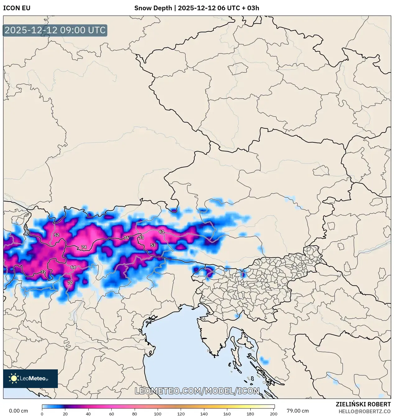 ICON model - Austria, Ketebalan Salji