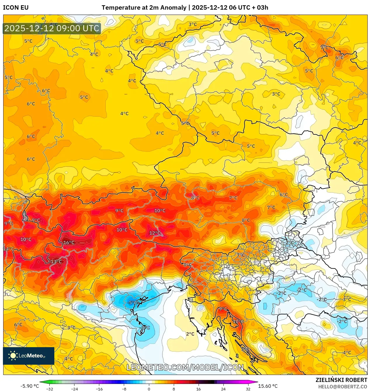 ICON model - Austria, Anomali Suhu 2 m