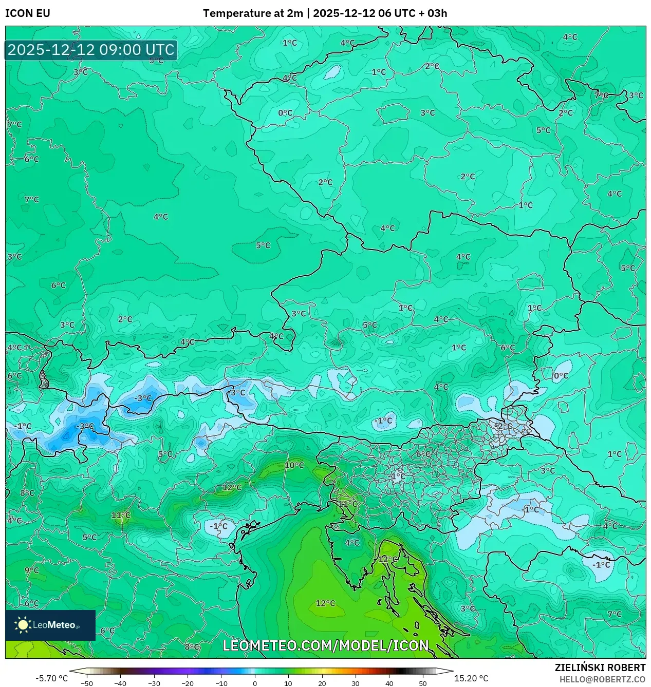 ICON model - Austria, Suhu pada 2 m