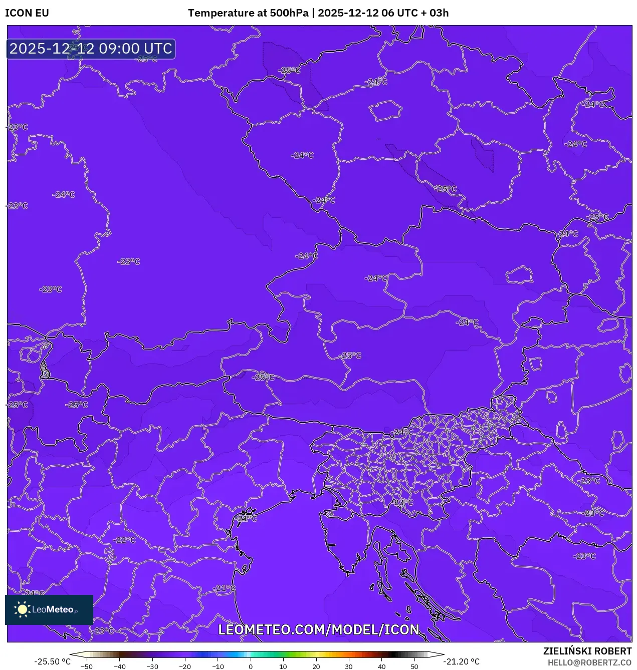 ICON model - Austria, Suhu 500 hPa