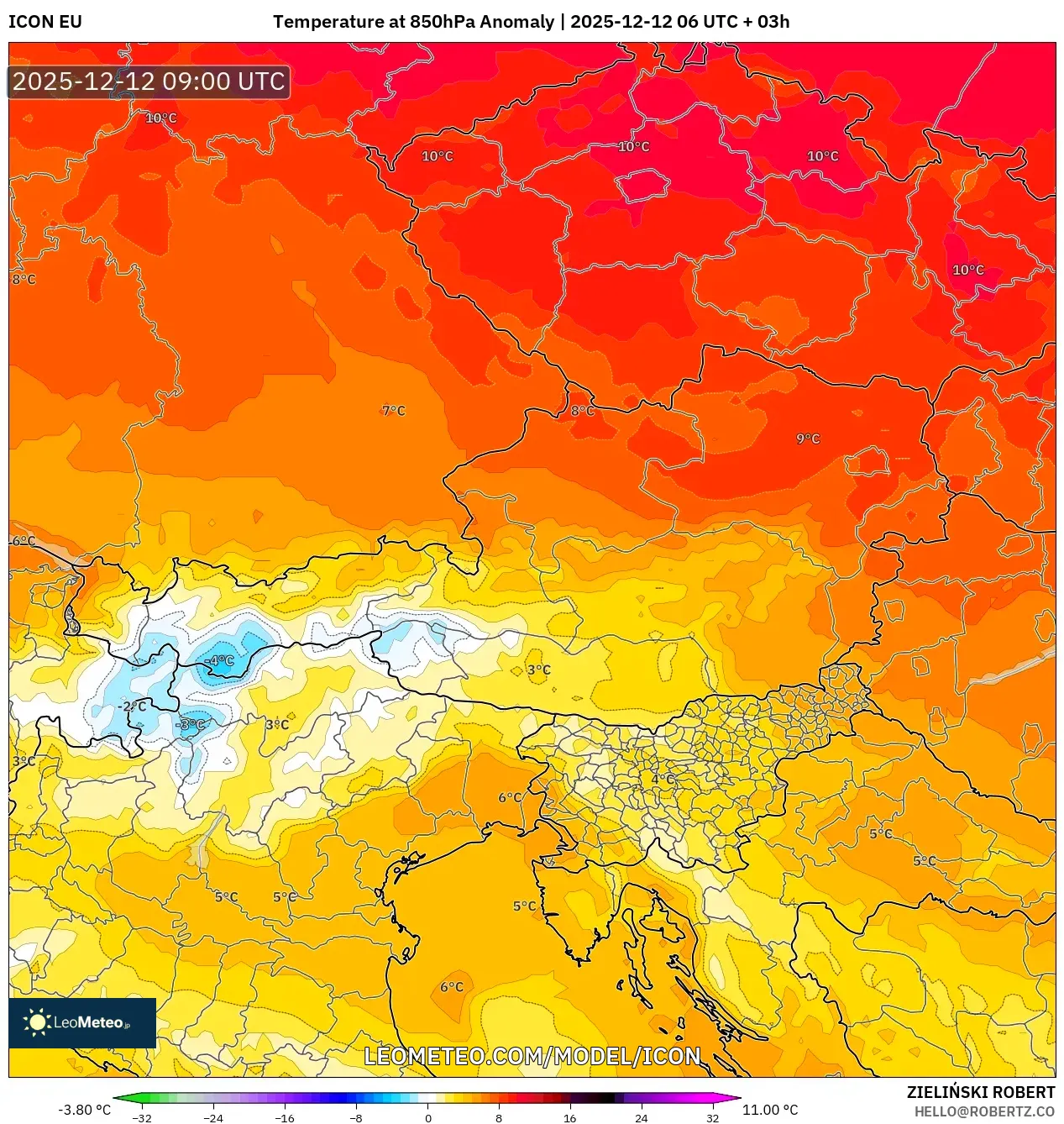 ICON model - Austria, Anomali Suhu 850 hPa
