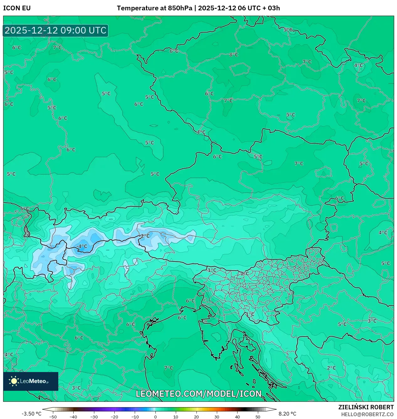 ICON model - Austria, Suhu 850 hPa