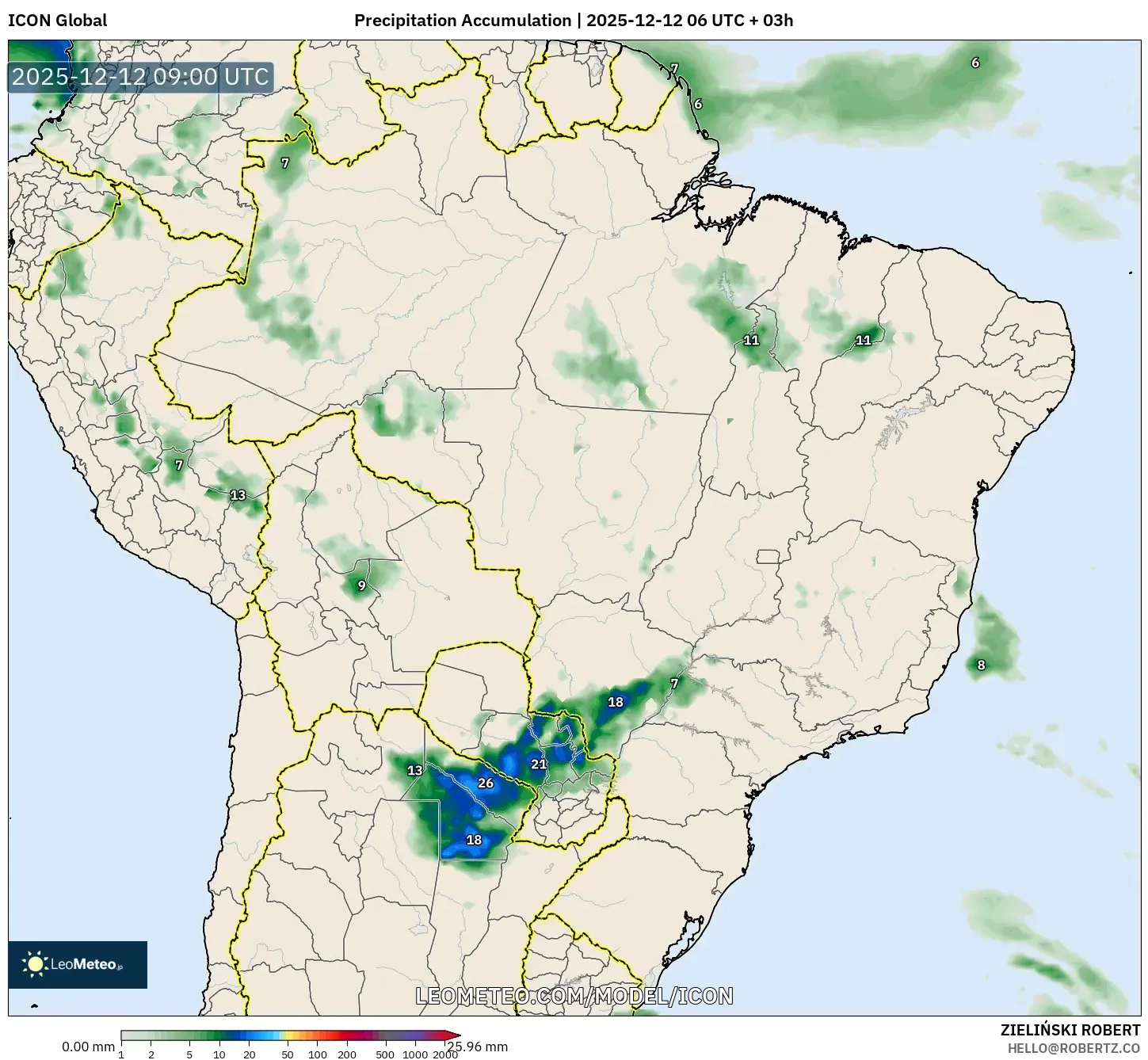 ICON model - Brazil, Pengumpulan Hujan