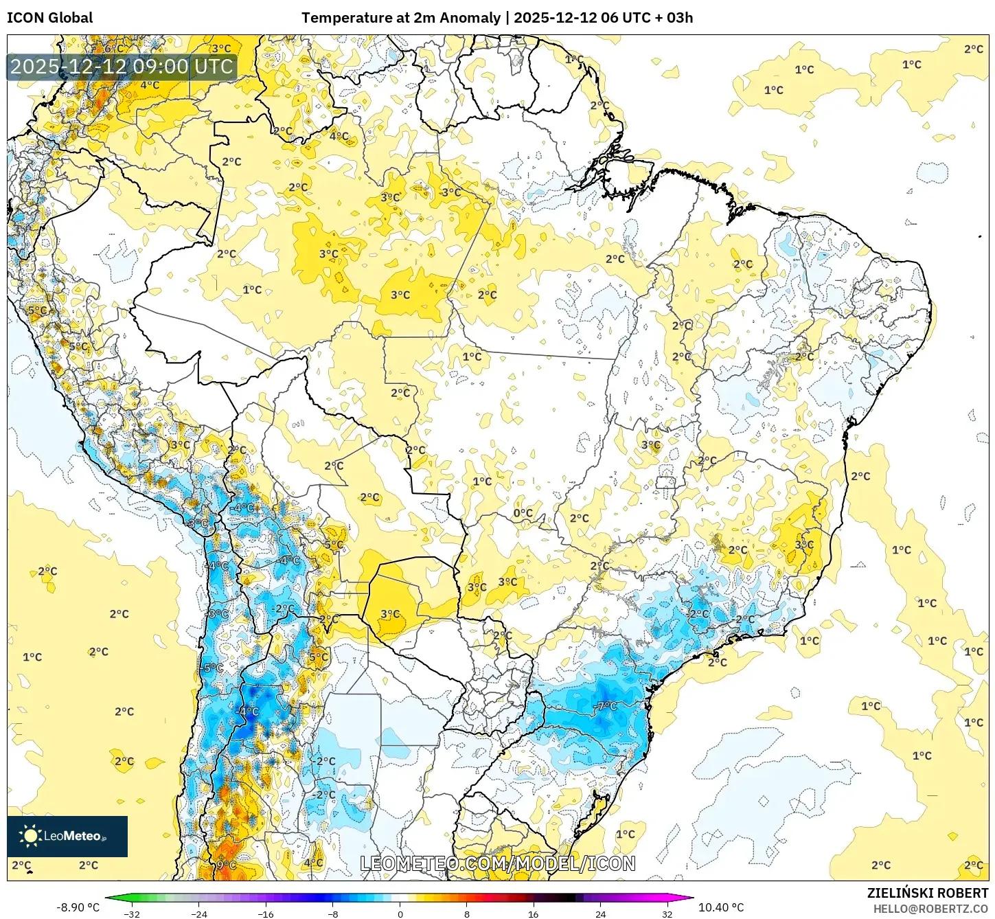 ICON model - Brazil, Anomali Suhu 2 m