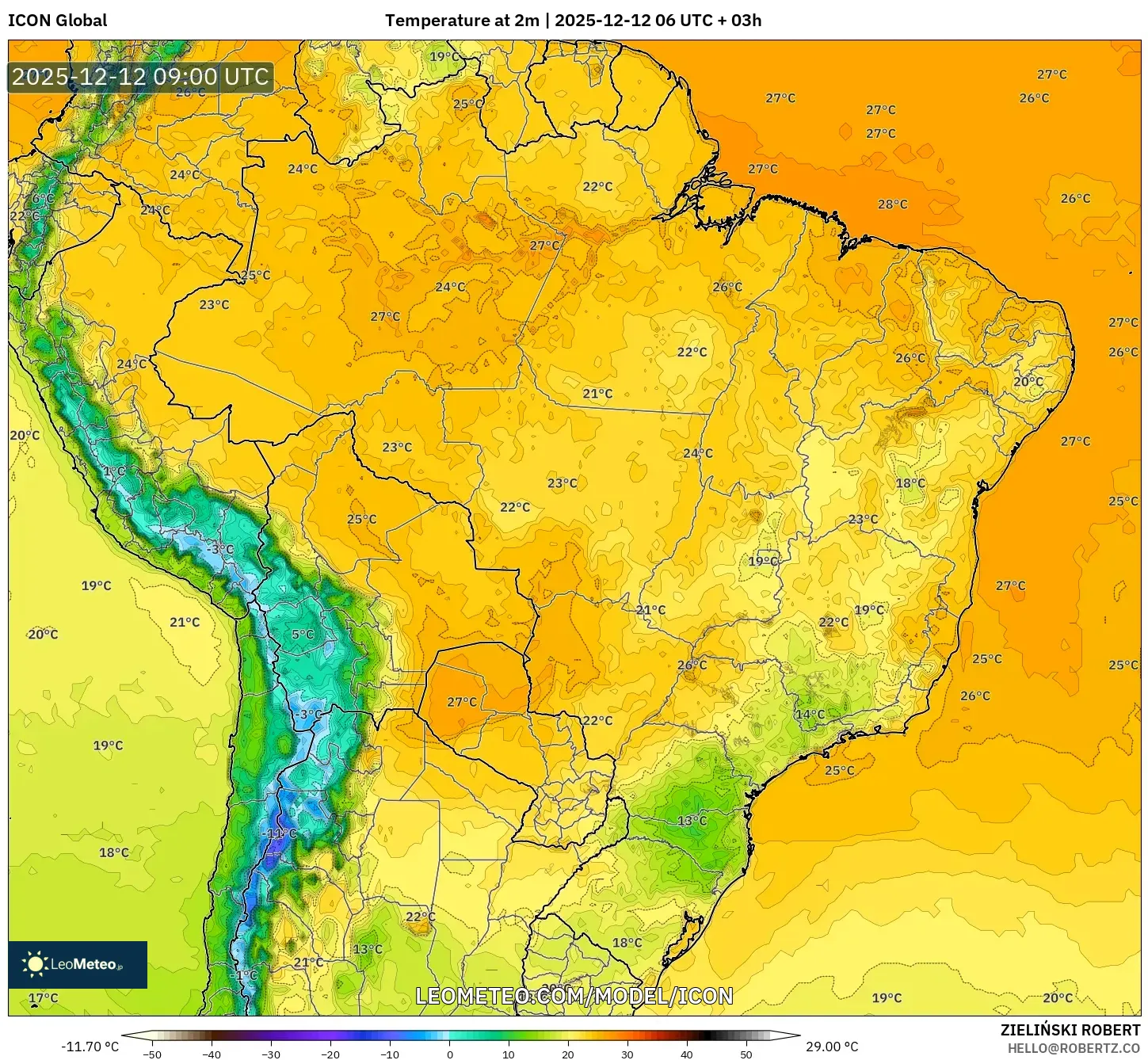 ICON model - Brazil, Suhu pada 2 m