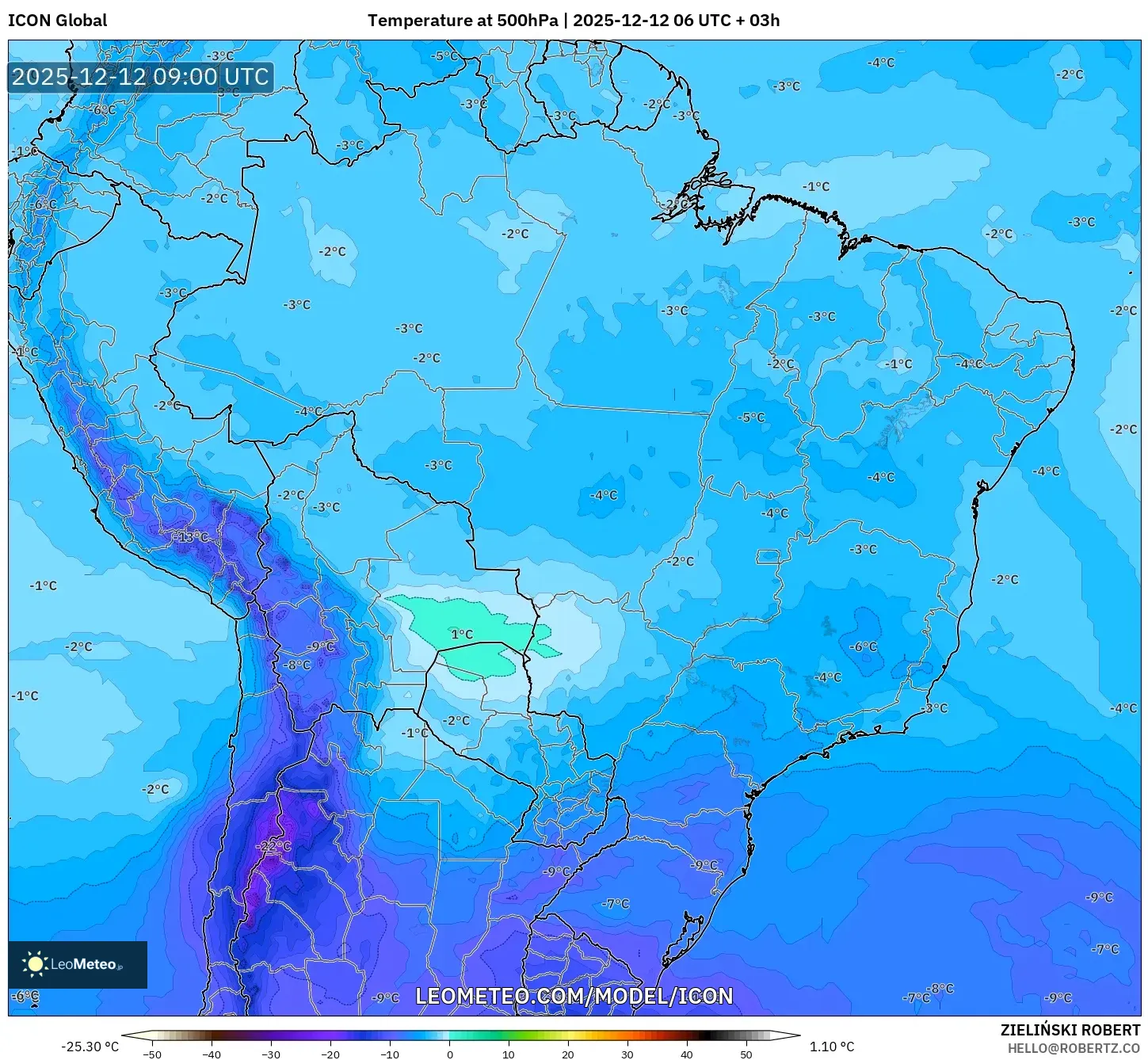 ICON model - Brazil, Suhu 500 hPa