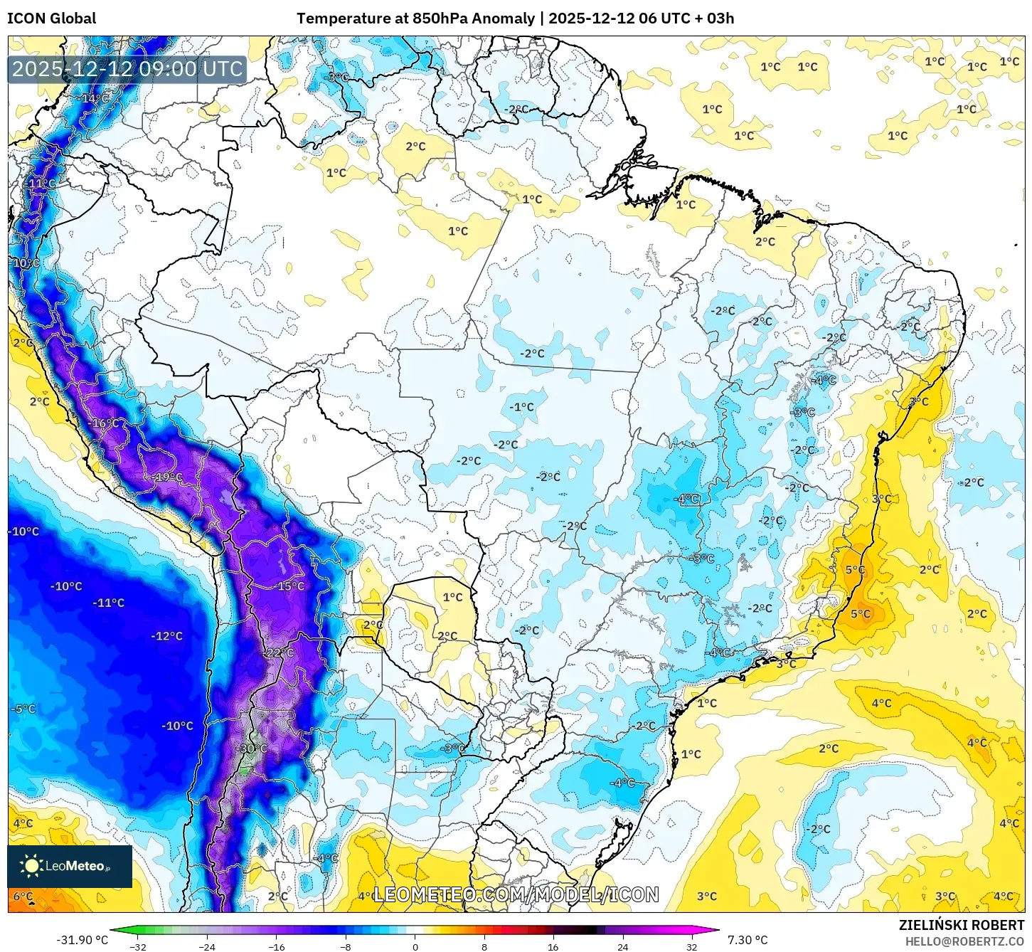 ICON model - Brazil, Anomali Suhu 850 hPa