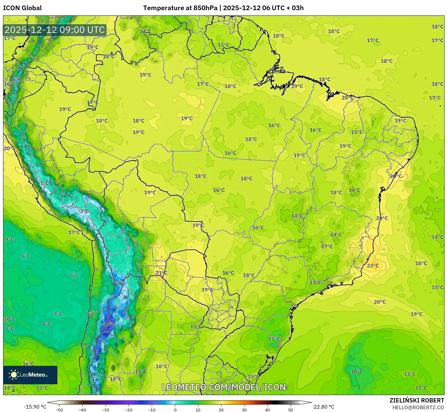 ICON model - Brazil, Suhu 850 hPa