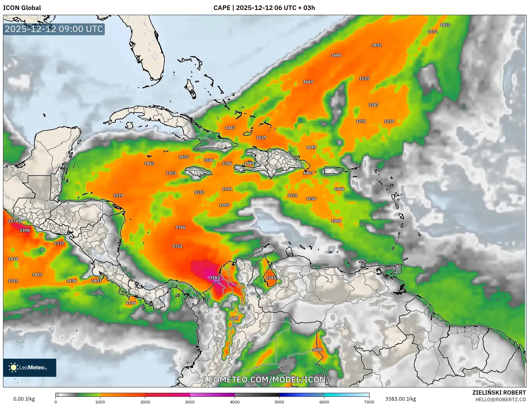 ICON model - Karibia, CAPE
