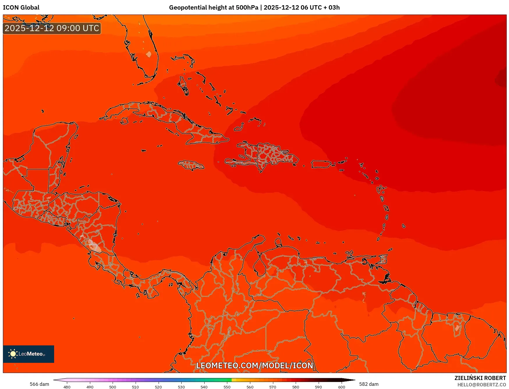 ICON model - Karibia, Ketinggian geopotensial pada 500 hPa