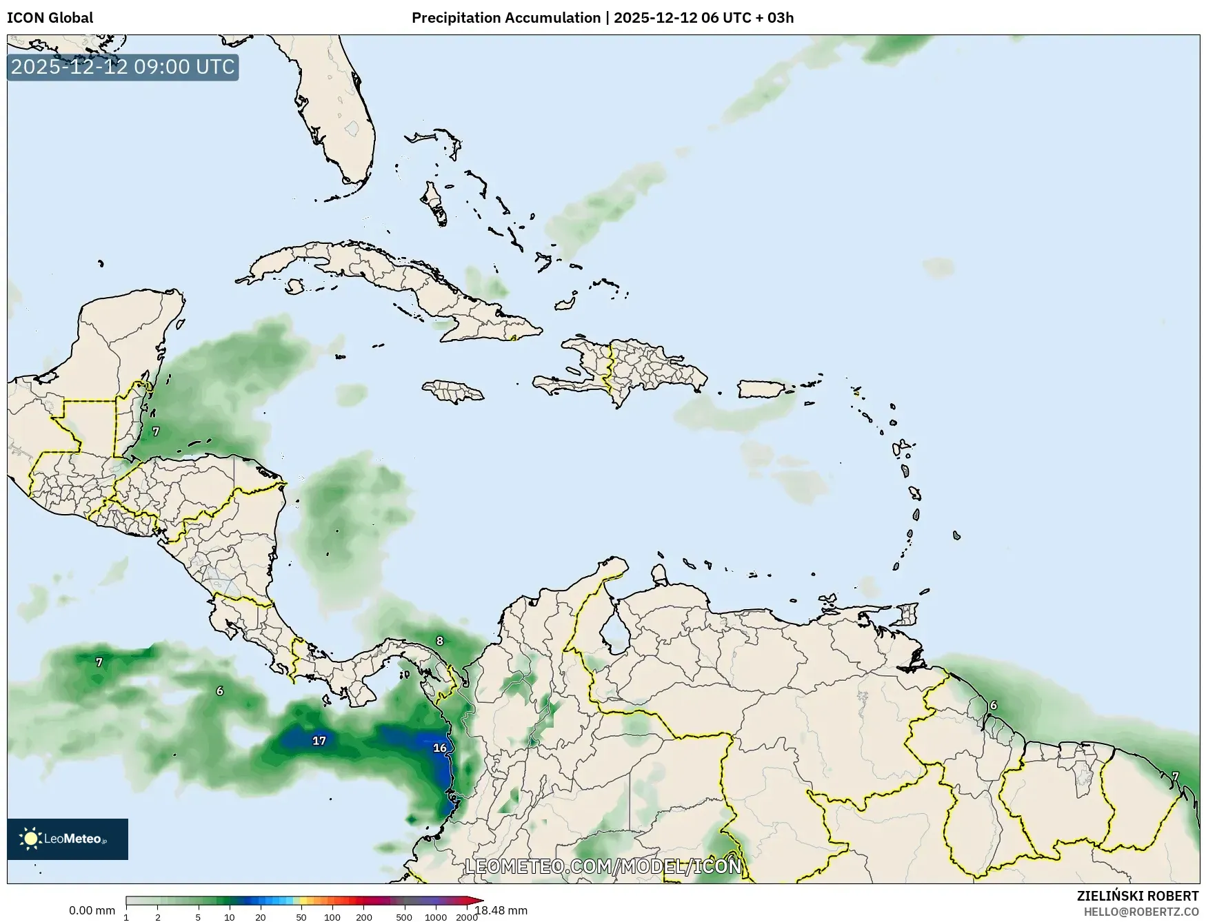 ICON model - Karibia, Pengumpulan Hujan