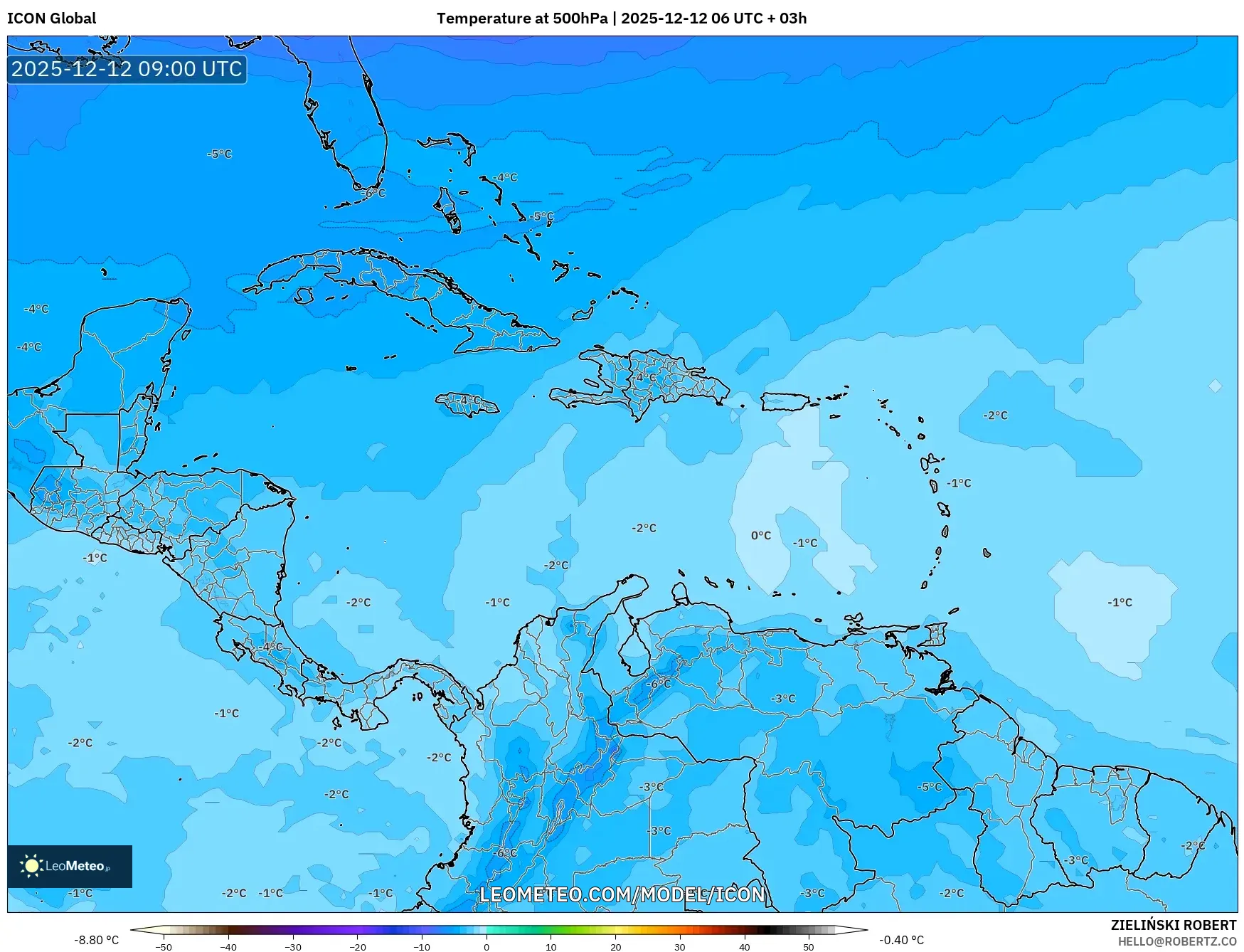 ICON model - Karibia, Suhu 500 hPa