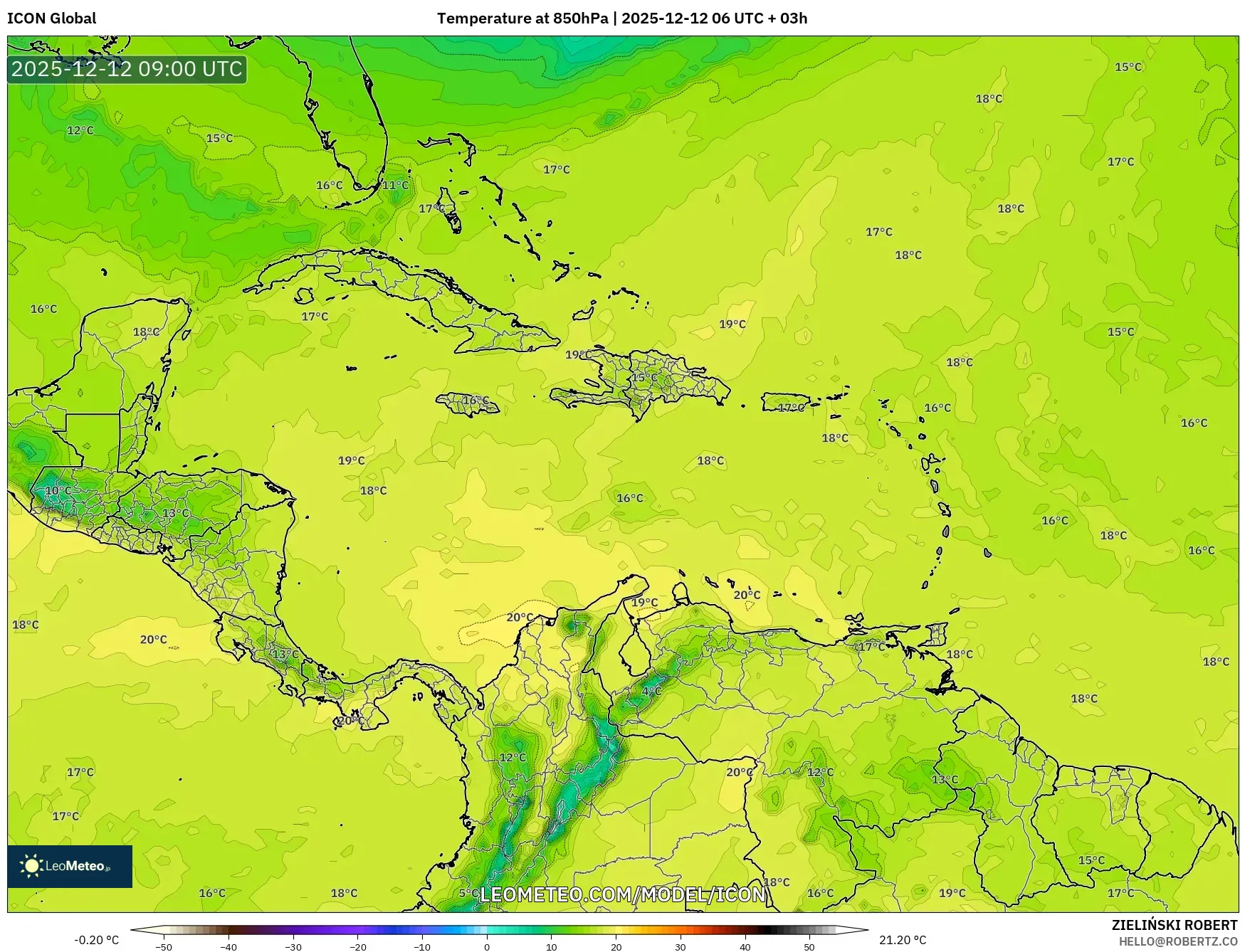 ICON model - Karibia, Suhu 850 hPa