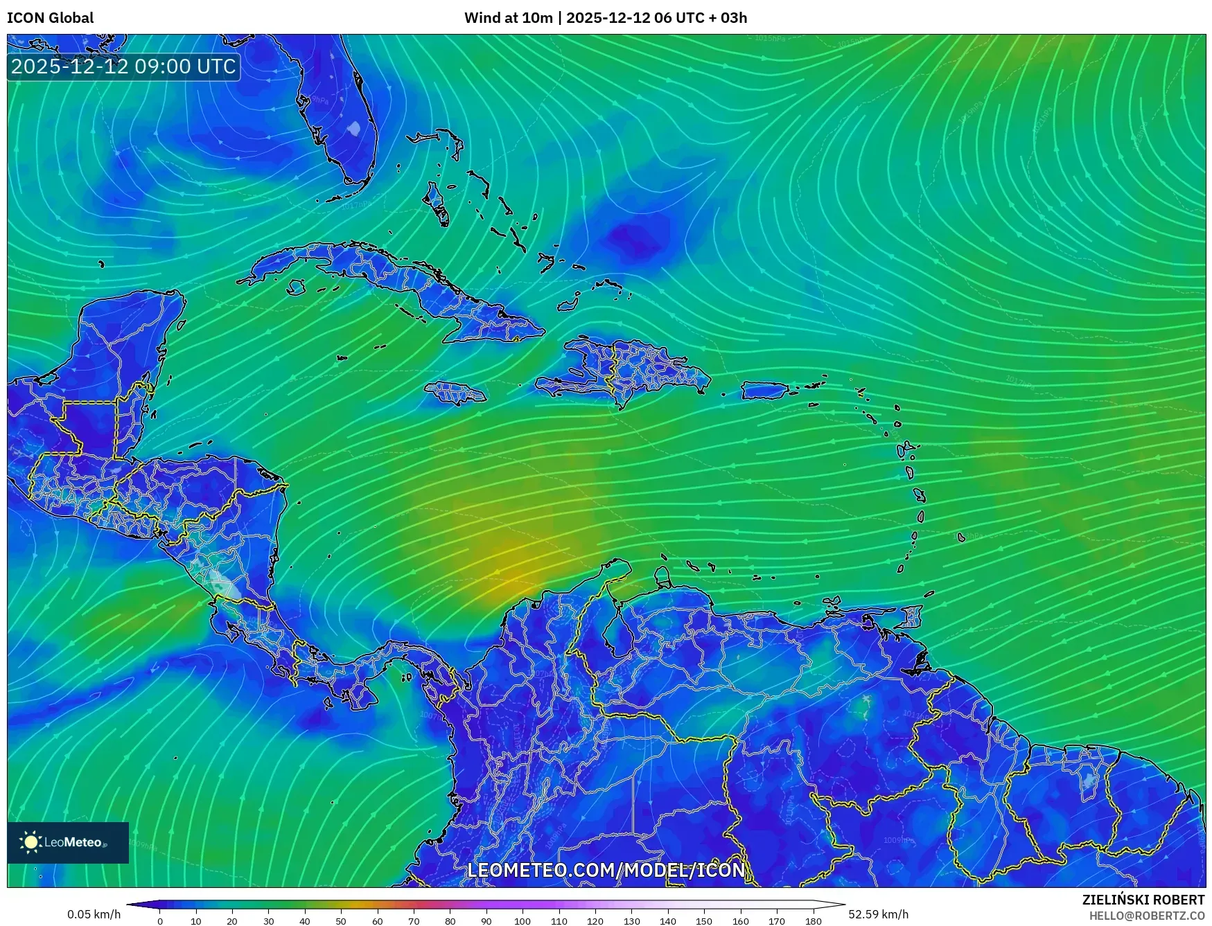 ICON model - Karibia, Angin 10 m