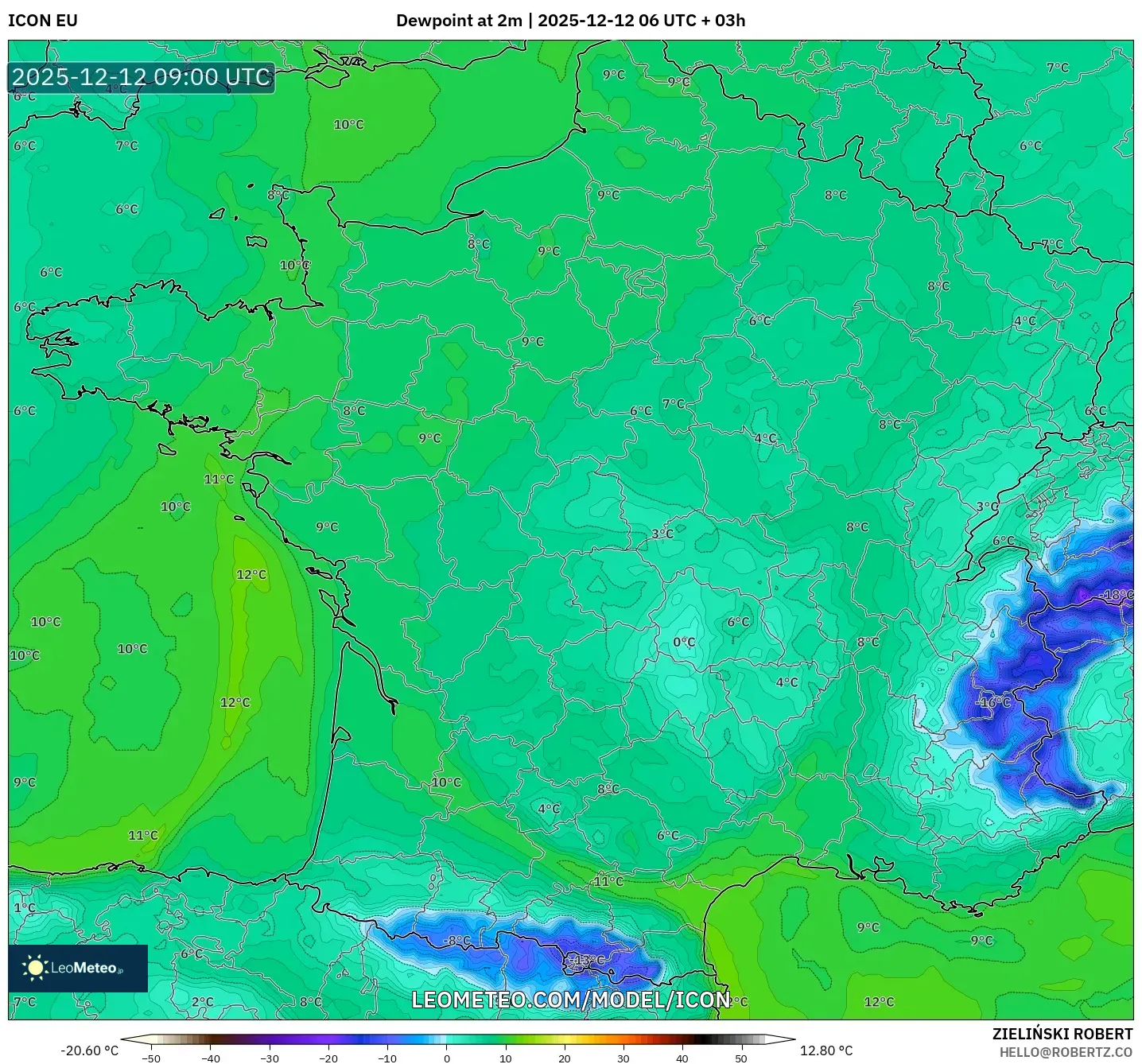 ICON model - Perancis, Takat Embun 2 m