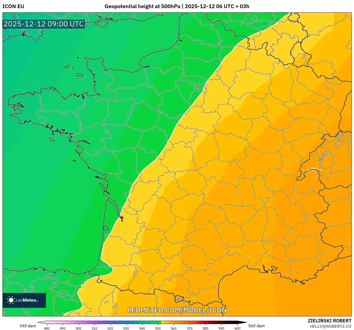 ICON model - Perancis, Ketinggian geopotensial pada 500 hPa