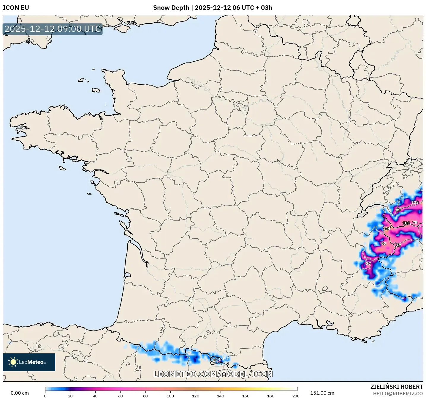 ICON model - Perancis, Ketebalan Salji