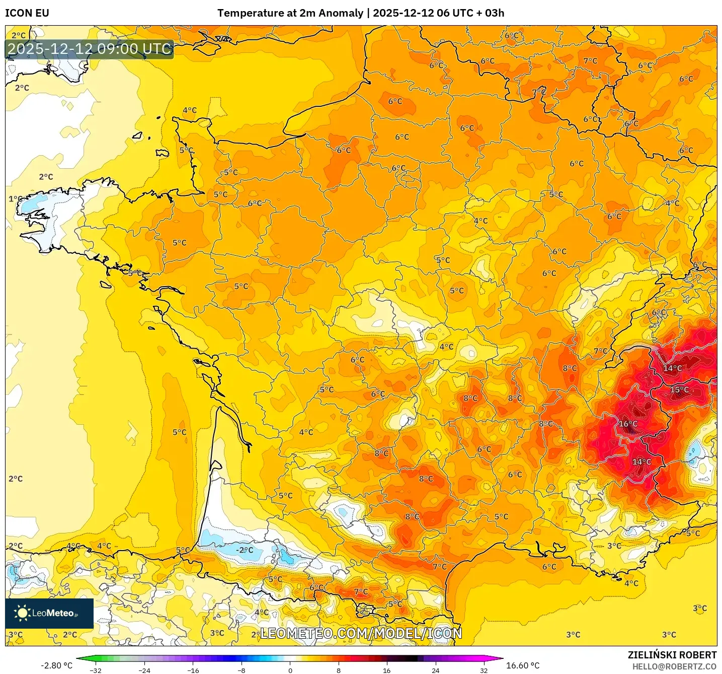 ICON model - Perancis, Anomali Suhu 2 m