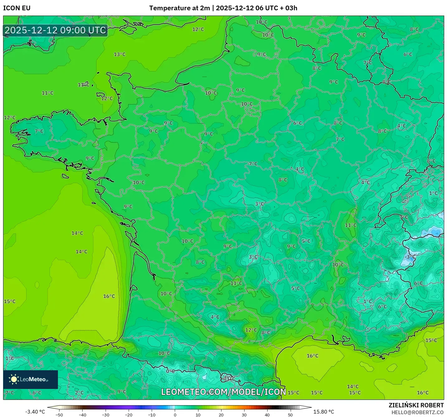 ICON model - Perancis, Suhu pada 2 m