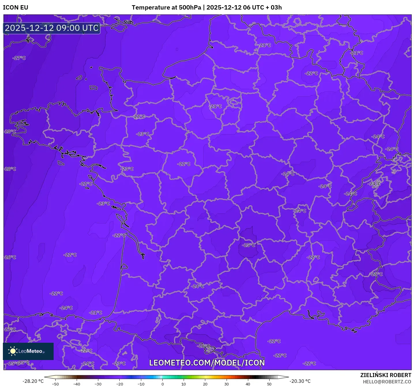 ICON model - Perancis, Suhu 500 hPa