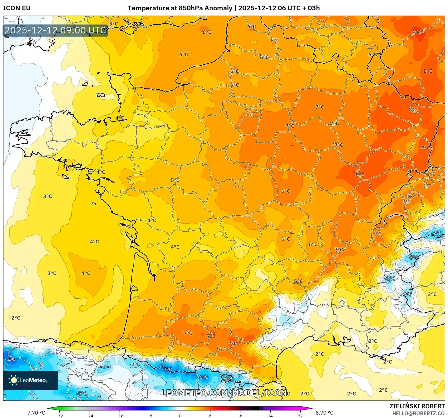 ICON model - Perancis, Anomali Suhu 850 hPa