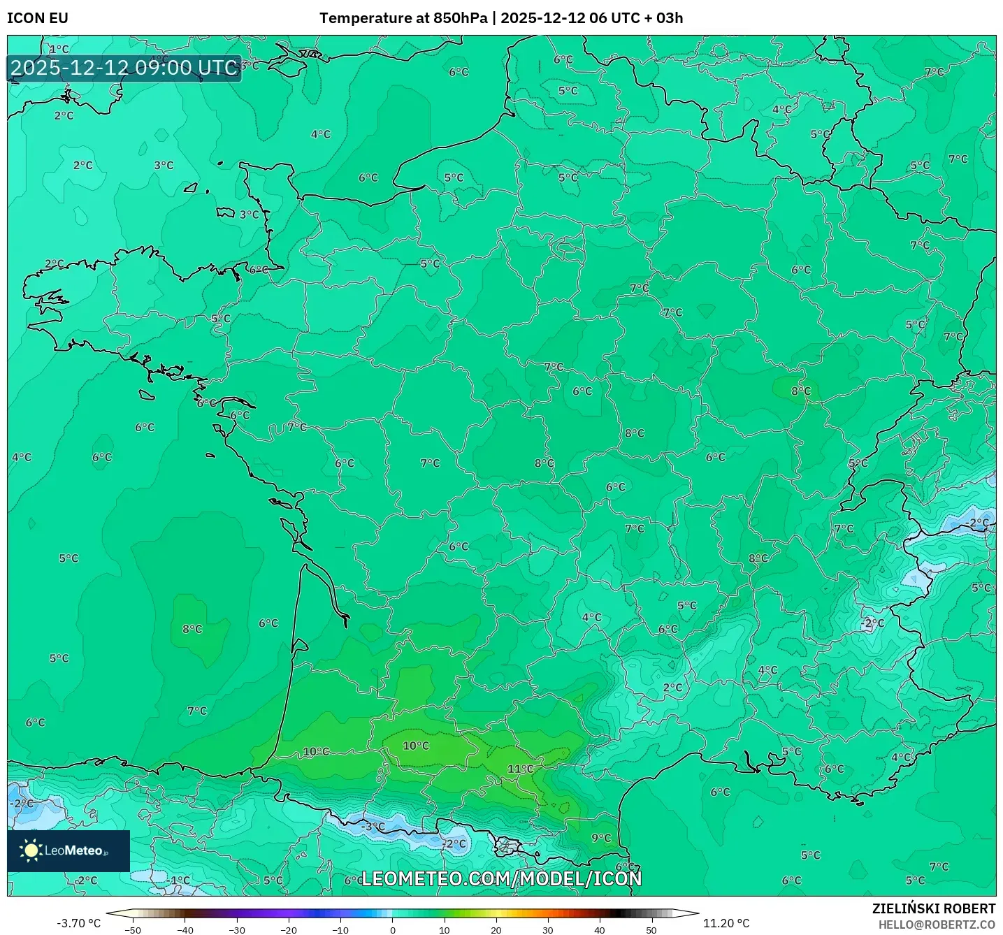 ICON model - Perancis, Suhu 850 hPa
