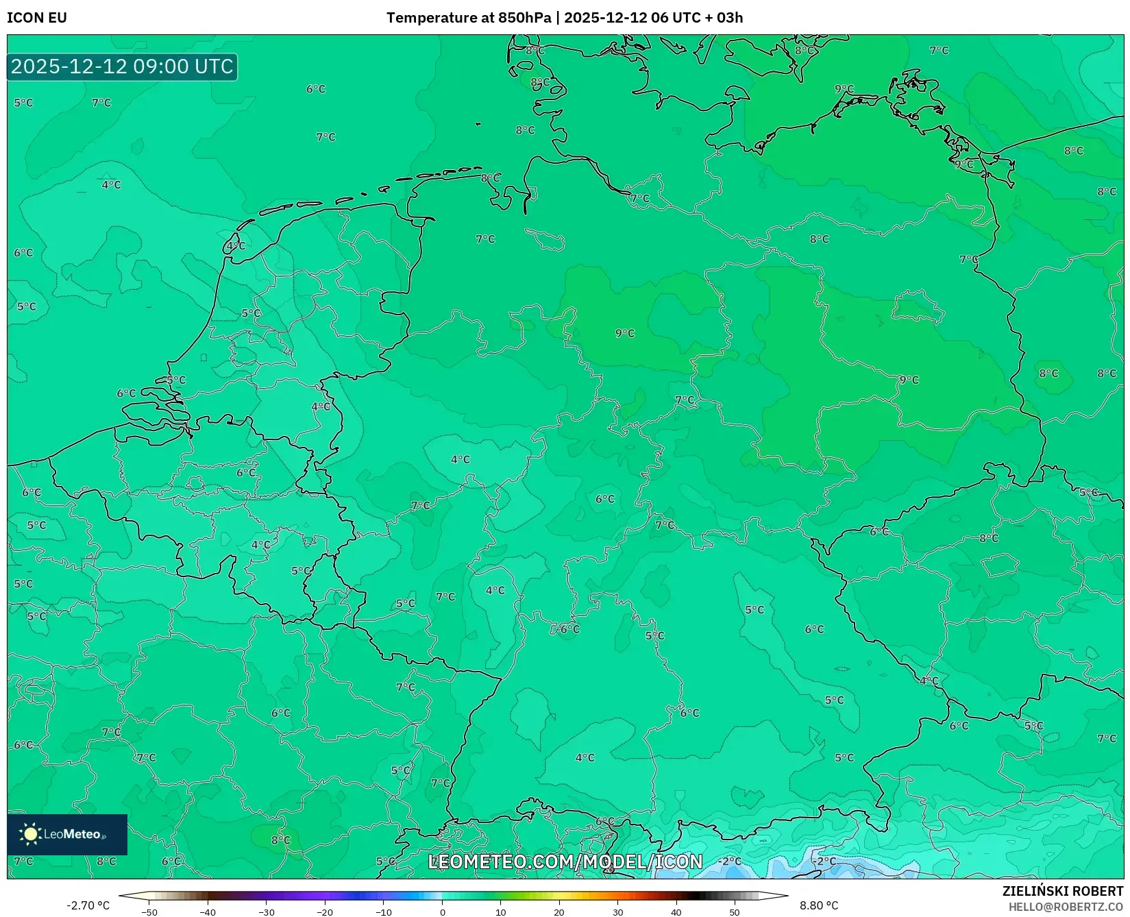 ICON model - Jerman, Suhu 850 hPa