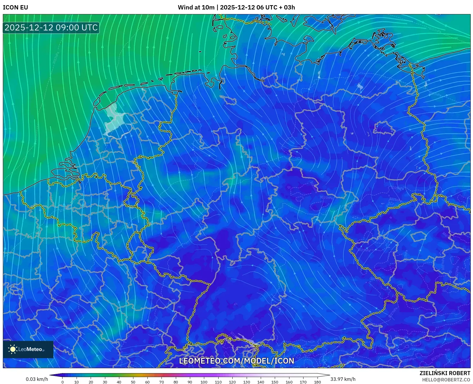 ICON model - Jerman, Angin 10 m