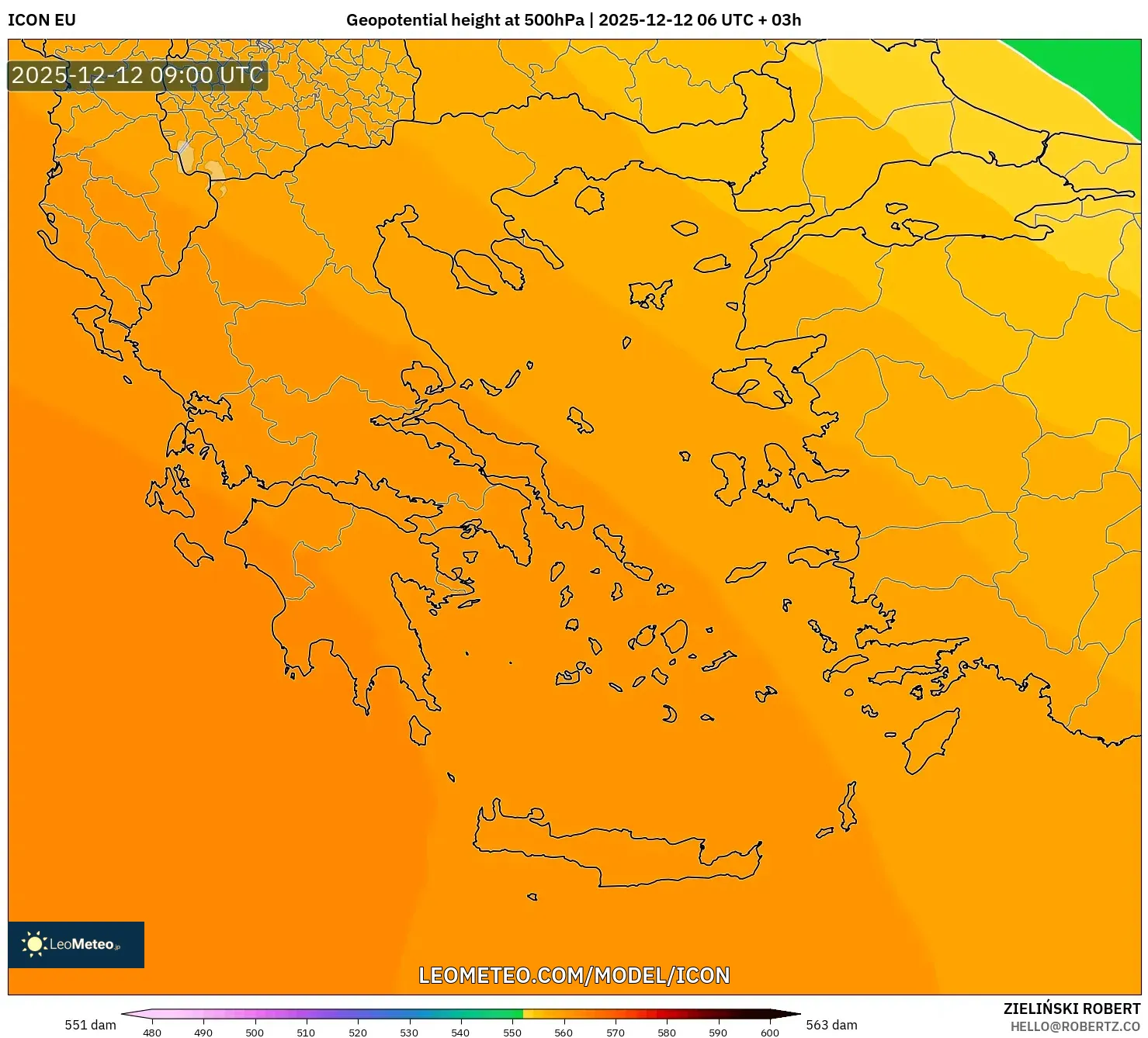 ICON model - Yunani, Ketinggian geopotensial pada 500 hPa
