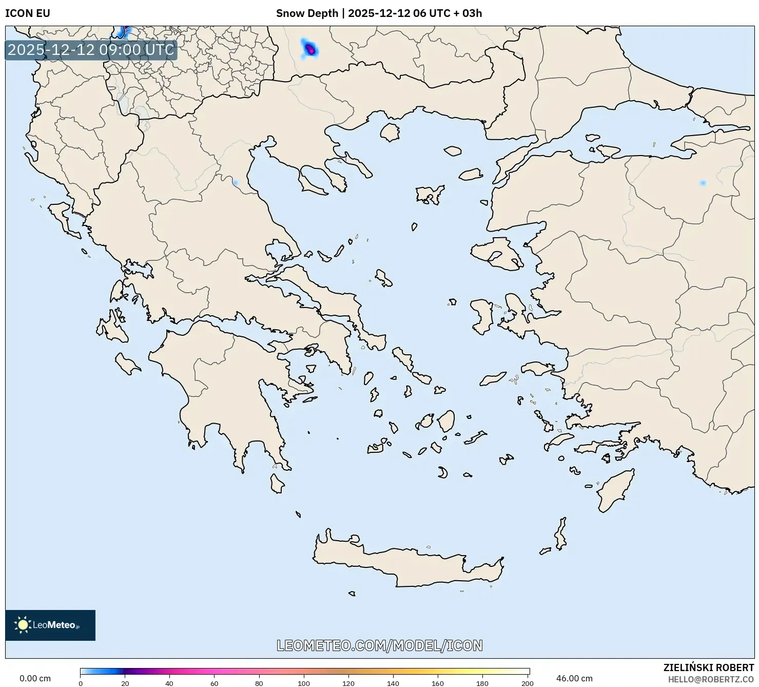 ICON model - Yunani, Ketebalan Salji