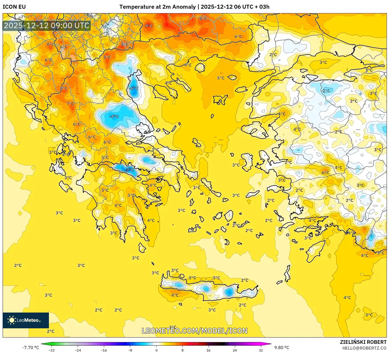 ICON model - Yunani, Anomali Suhu 2 m
