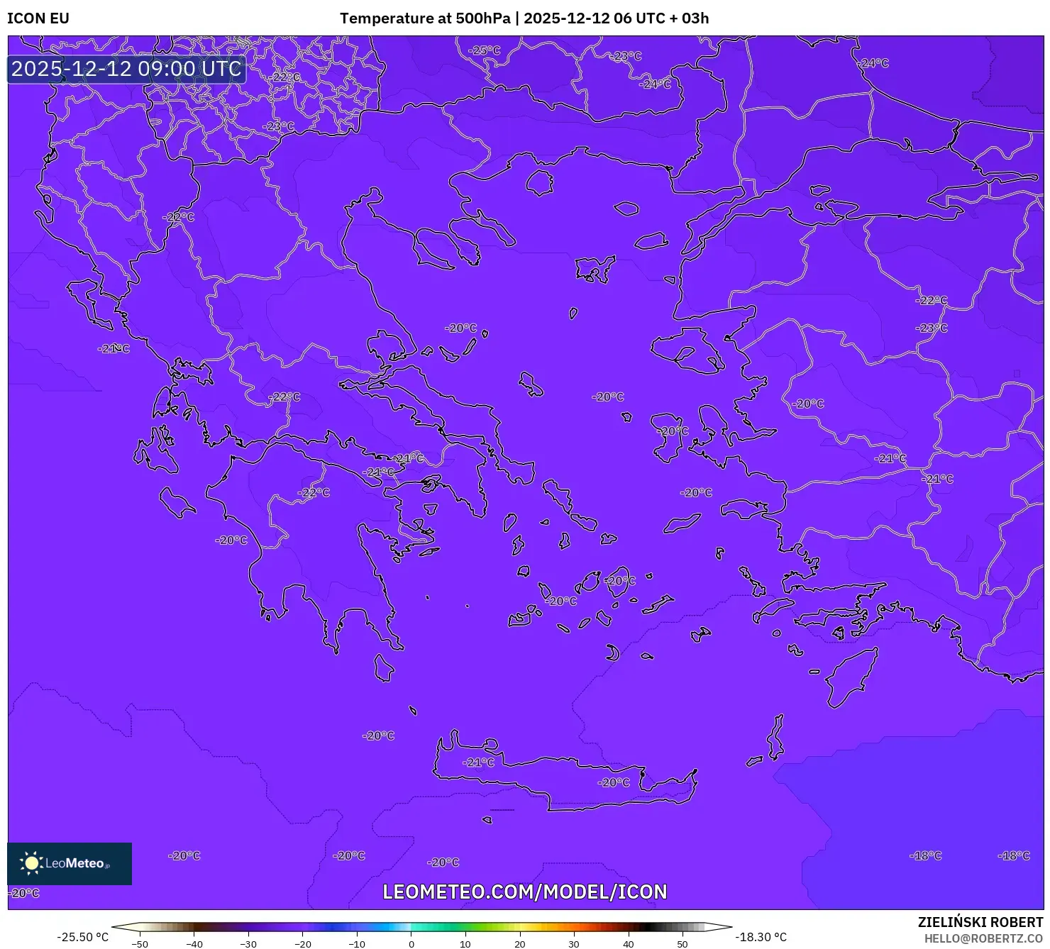 ICON model - Yunani, Suhu 500 hPa