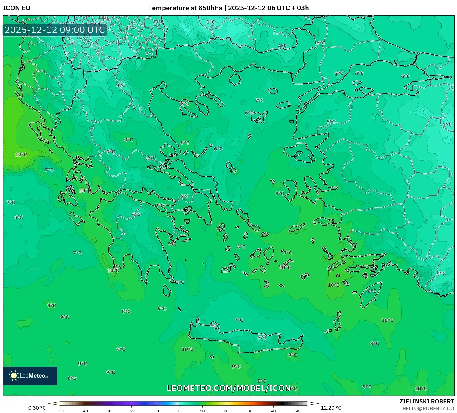ICON model - Yunani, Suhu 850 hPa