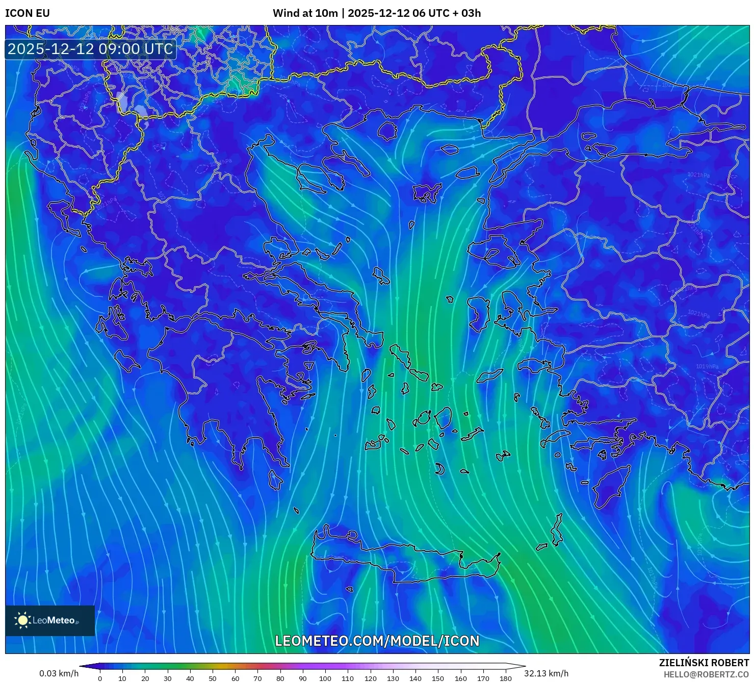 ICON model - Yunani, Angin 10 m