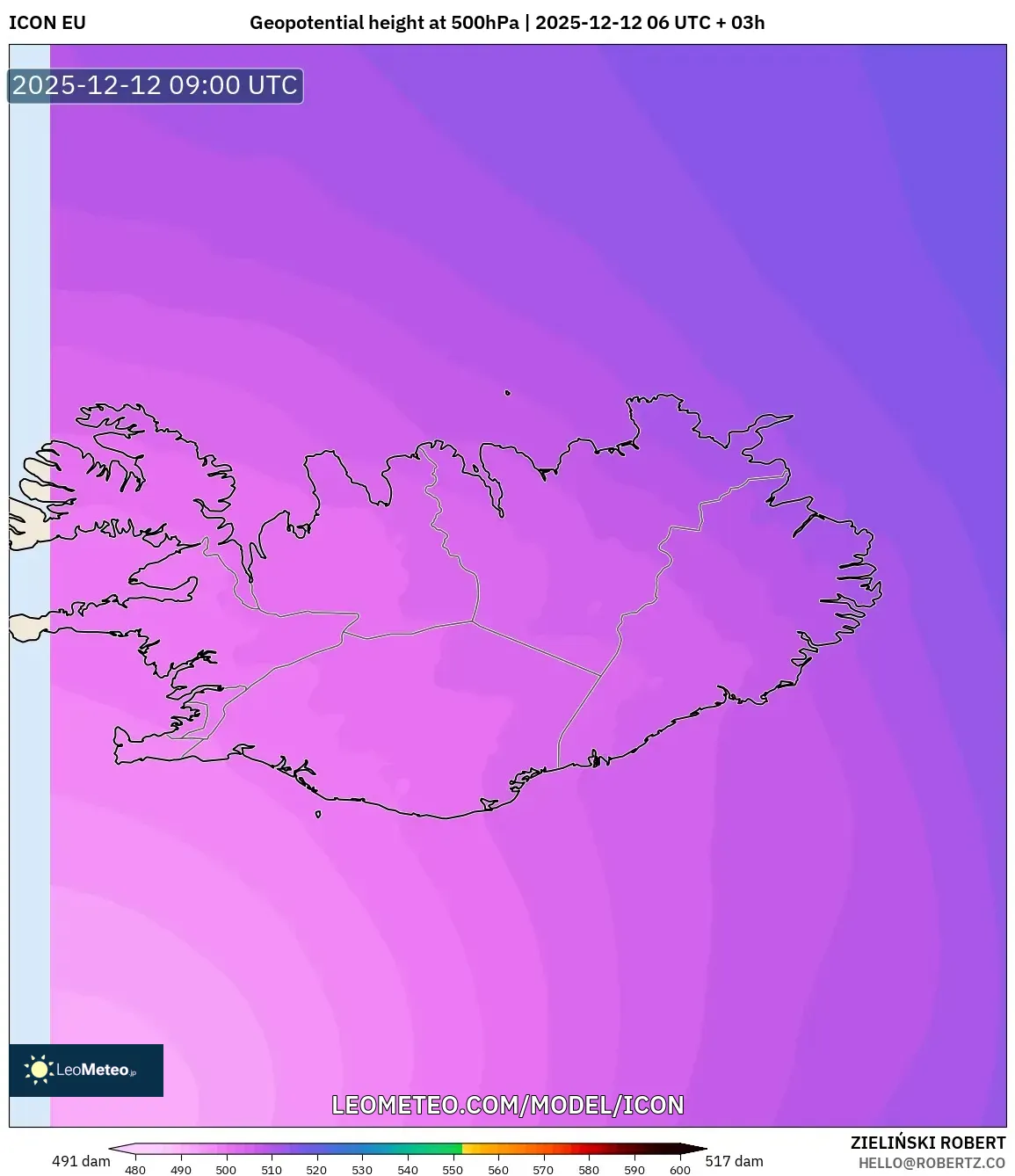 ICON model - Iceland, Ketinggian geopotensial pada 500 hPa