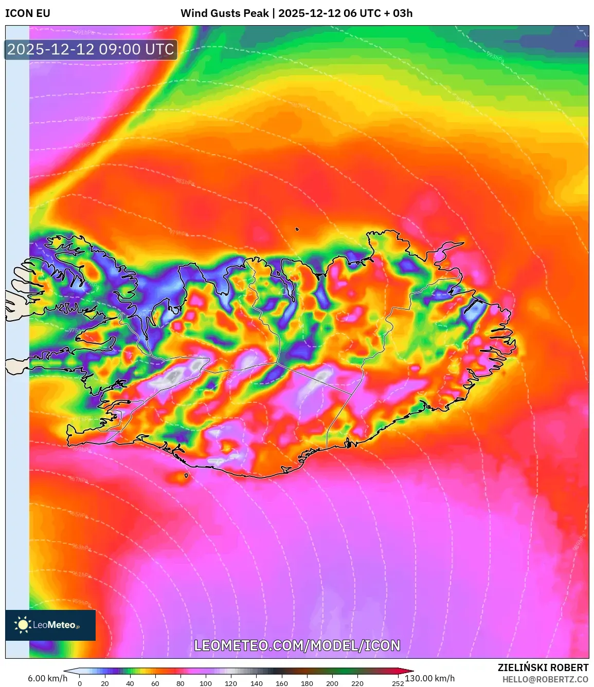 ICON model - Iceland, Hembusan Tertinggi