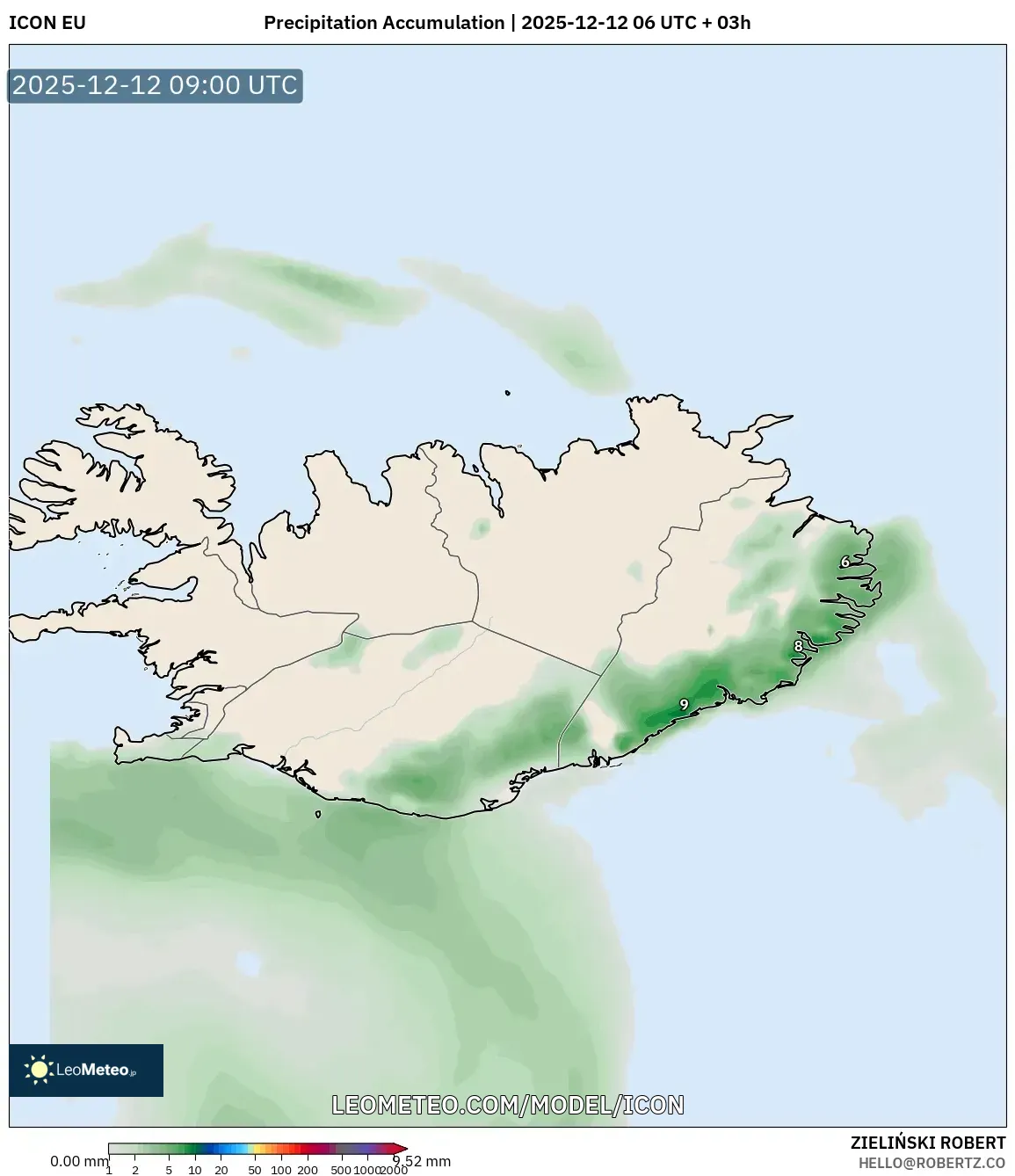 ICON model - Iceland, Pengumpulan Hujan