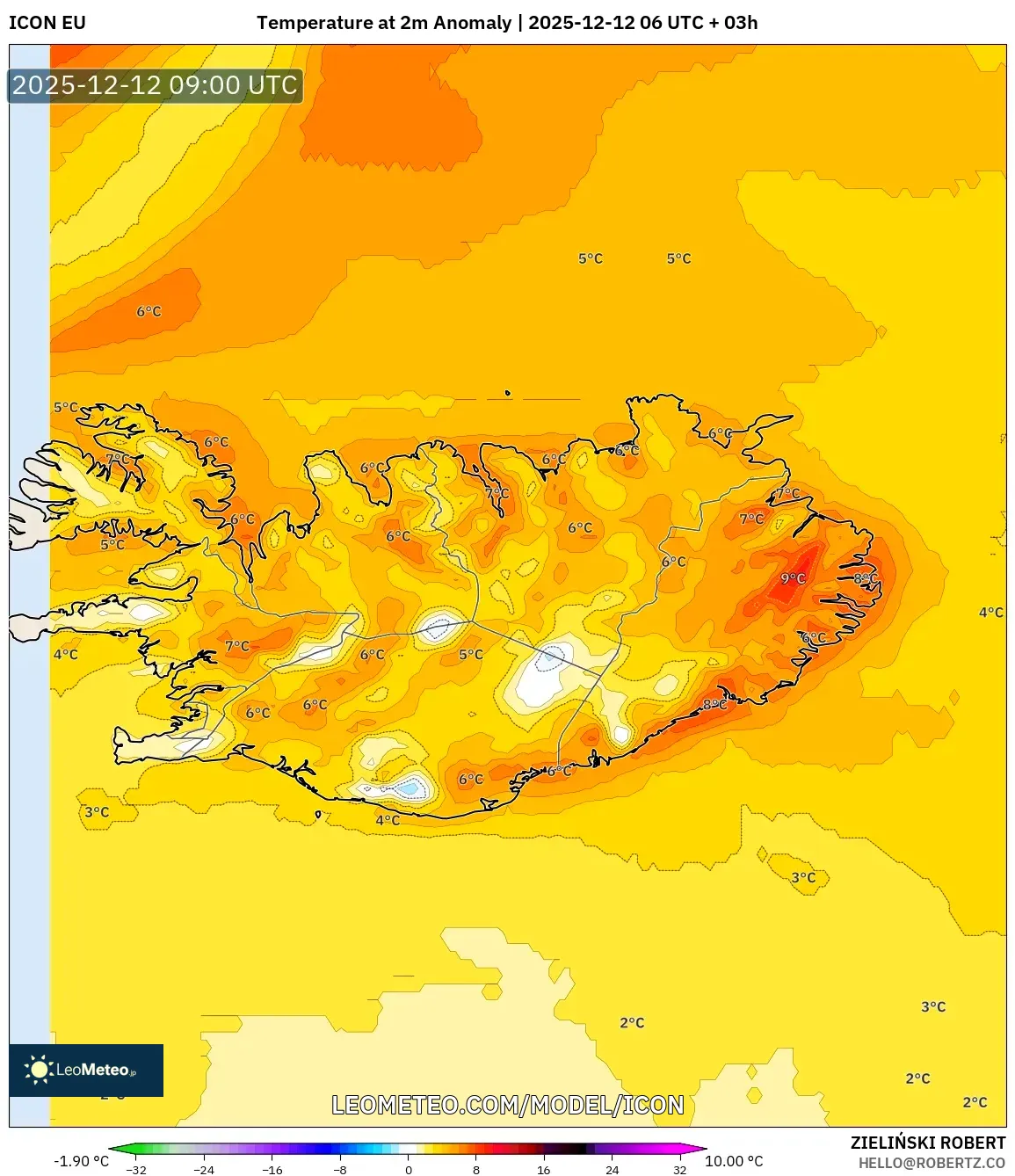 ICON model - Iceland, Anomali Suhu 2 m