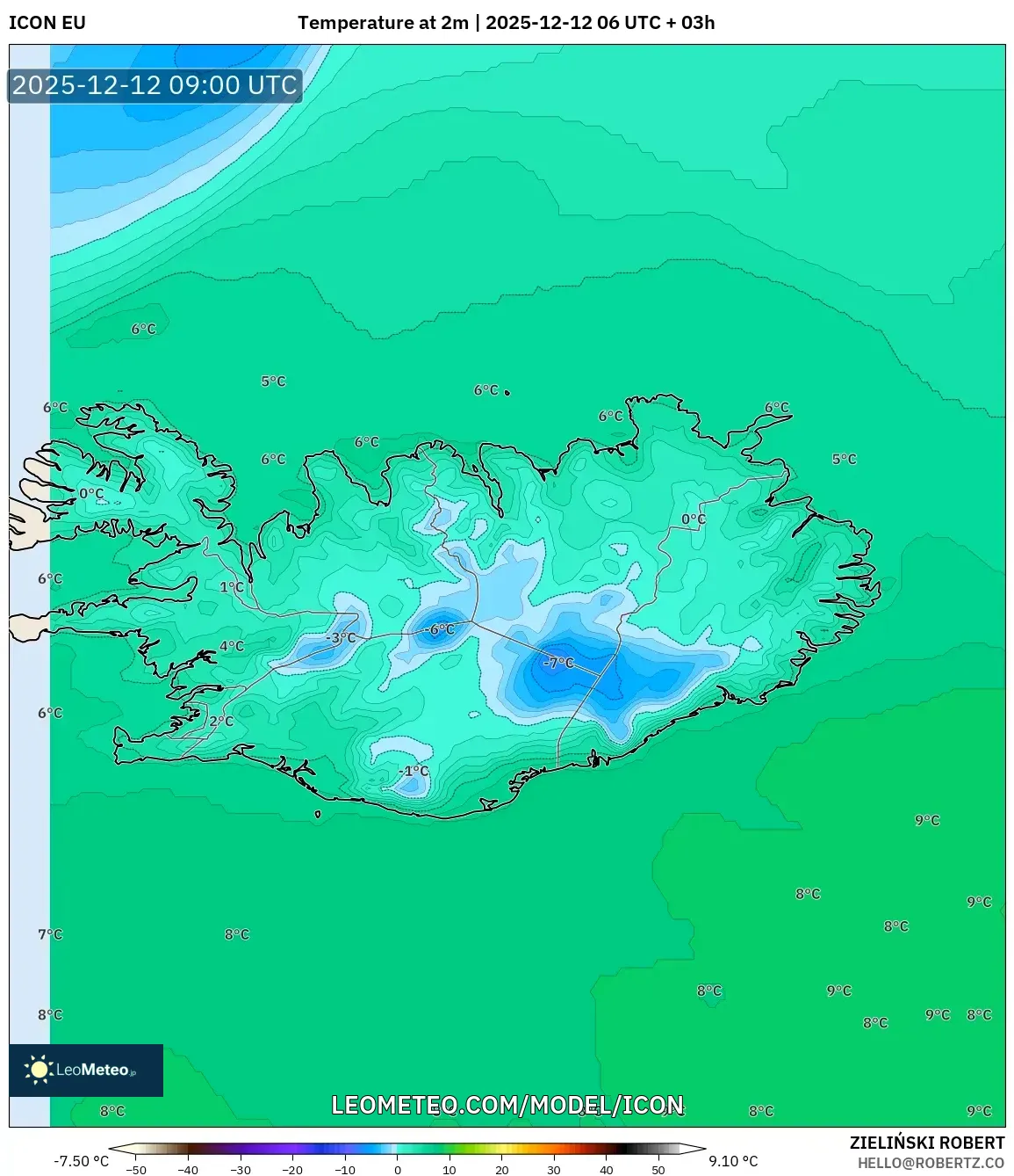 ICON model - Iceland, Suhu pada 2 m