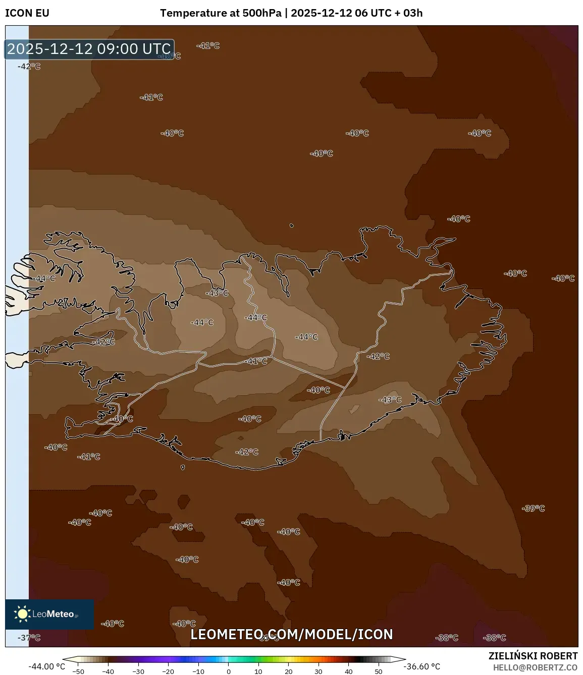 ICON model - Iceland, Suhu 500 hPa