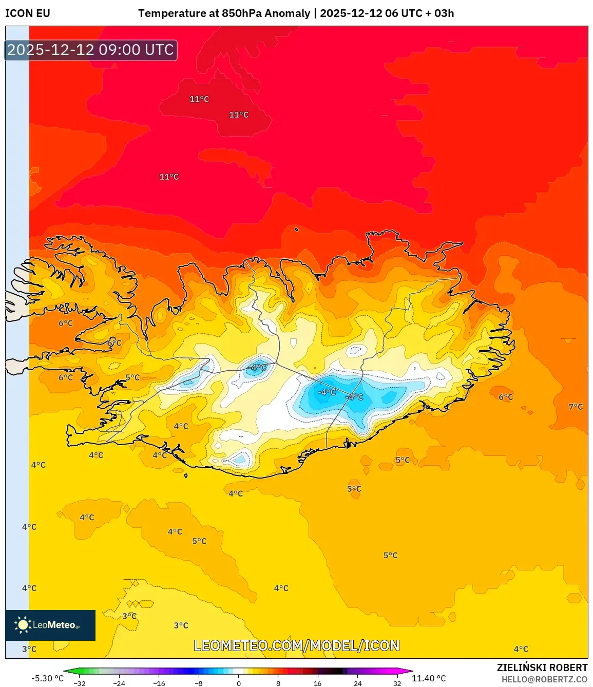 ICON model - Iceland, Anomali Suhu 850 hPa