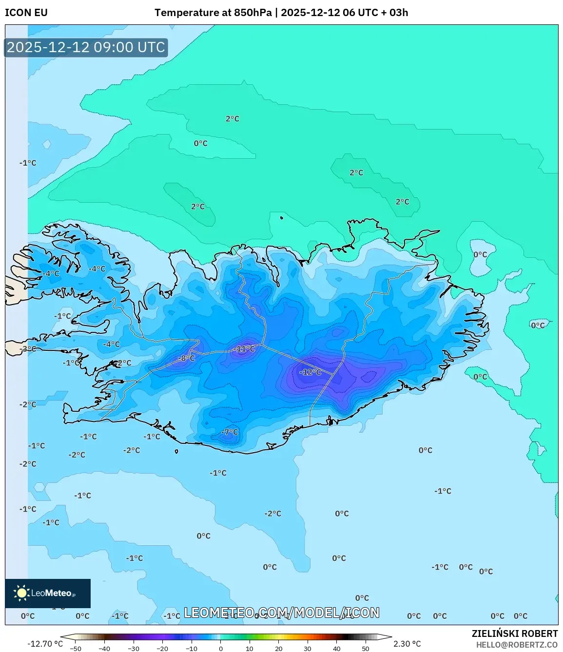 ICON model - Iceland, Suhu 850 hPa