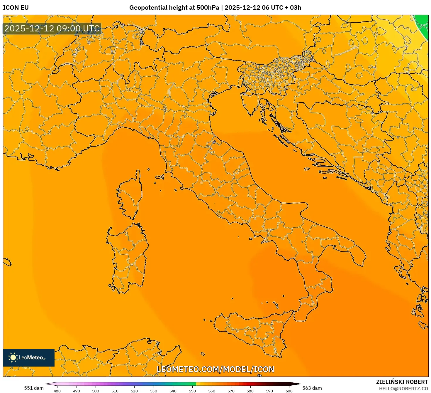 ICON model - Itali, Ketinggian geopotensial pada 500 hPa