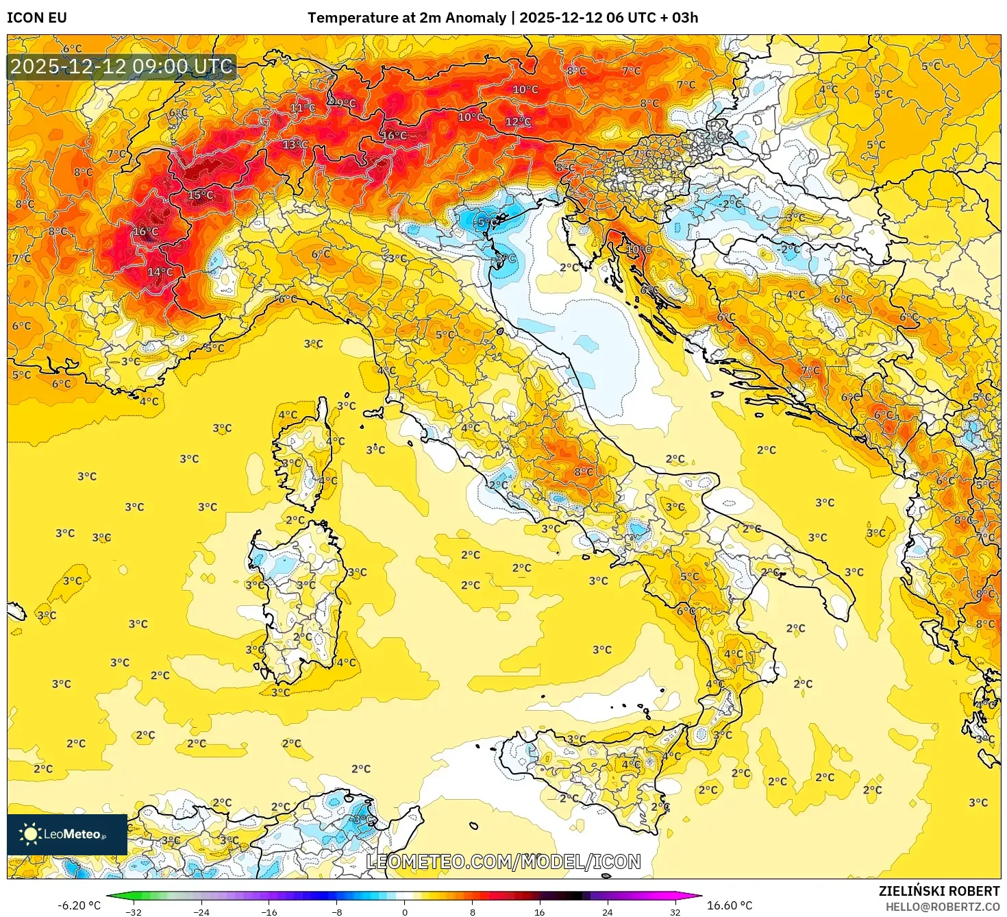 ICON model - Itali, Anomali Suhu 2 m